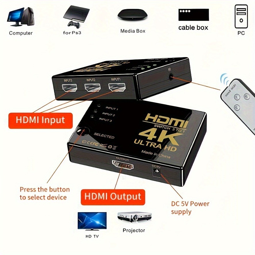 4K HDMI Switch 5 in 1 Out HDMI - Esports Gaming Hub recension och pris